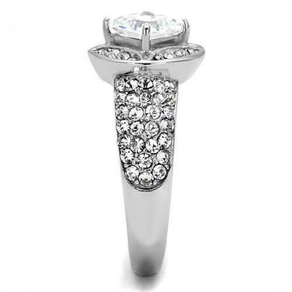 STAINLESS STEEL Princess & Round Cut Cubic Zirconia Ring - Picture 13 of 14